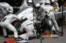 Lewis Hamilton (GBR) Mercedes AMG F1 stops for a pit stop after clashing with Valtteri Bottas (FIN) Williams FW35. 24.11.2013. Formula 1 World Championship, Rd 19, Brazilian Grand Prix, Sao Paulo, Brazil, Race Day.