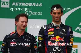Christian Horner (GBR) Red Bull Racing Team Principal and Mark Webber (AUS) Red Bull Racing RB9. 24.11.2013. Formula 1 World Championship, Rd 19, Brazilian Grand Prix, Sao Paulo, Brazil, Race Day.