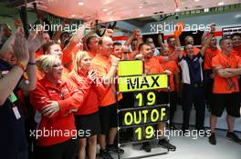 The Marussia F1 Team celebrate tenth position in the Constructors Championship and a 100% scoring record for Max. 24.11.2013. Formula 1 World Championship, Rd 19, Brazilian Grand Prix, Sao Paulo, Brazil, Race Day.