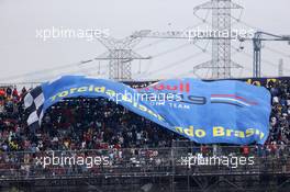 A giant banner for Red Bull Racing. 24.11.2013. Formula 1 World Championship, Rd 19, Brazilian Grand Prix, Sao Paulo, Brazil, Race Day.
