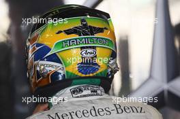 The helmet of Lewis Hamilton (GBR) Mercedes AMG F1.