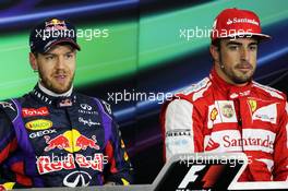 (L to R): Sebastian Vettel (GER) Red Bull Racing and Fernando Alonso (ESP) Ferrari in the FIA Press Conference. 23.11.2013. Formula 1 World Championship, Rd 19, Brazilian Grand Prix, Sao Paulo, Brazil, Qualifying Day.