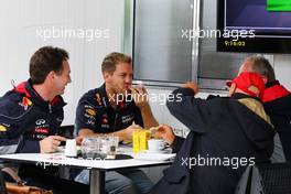 (L to R): Christian Horner (GBR) Red Bull Racing Team Principal has breakfast with Sebastian Vettel (GER) Red Bull Racing; Niki Lauda (AUT) Mercedes Non-Executive Chairman and Christian Horner (GBR) Red Bull Racing Team Principal. 23.11.2013. Formula 1 World Championship, Rd 19, Brazilian Grand Prix, Sao Paulo, Brazil, Qualifying Day.