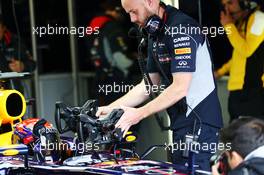Sebastian Vettel (GER) Red Bull Racing RB9 with a choice of steering wheels. 07.06.2013. Formula 1 World Championship, Rd 7, Canadian Grand Prix, Montreal, Canada, Practice Day.