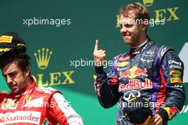 2nd place for Fernando Alonso (ESP) Ferrari F138 and 1st for Sebastian Vettel (GER) Red Bull Racing  09.06.2013. Formula 1 World Championship, Rd 7, Canadian Grand Prix, Montreal, Canada, Race Day.