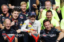 Race winner Sebastian Vettel (GER) Red Bull Racing celebrates with the team. 09.06.2013. Formula 1 World Championship, Rd 7, Canadian Grand Prix, Montreal, Canada, Race Day.