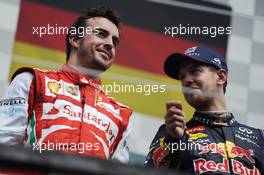 The podium (L to R): second placed Fernando Alonso (ESP) Ferrari with race winner Sebastian Vettel (GER) Red Bull Racing. 09.06.2013. Formula 1 World Championship, Rd 7, Canadian Grand Prix, Montreal, Canada, Race Day.