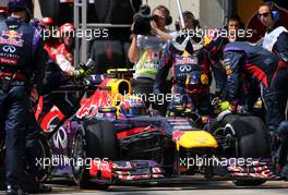 Mark Webber (AUS), Red Bull Racing during pitstop 09.06.2013. Formula 1 World Championship, Rd 7, Canadian Grand Prix, Montreal, Canada, Race Day.