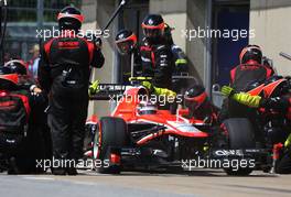 Max Chilton (GBR), Marussia F1 Team during pitstop 09.06.2013. Formula 1 World Championship, Rd 7, Canadian Grand Prix, Montreal, Canada, Race Day.