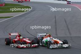 Adrian Sutil (GER) Sahara Force India VJM06 and Felipe Massa (BRA) Ferrari F138 battle for position. 09.06.2013. Formula 1 World Championship, Rd 7, Canadian Grand Prix, Montreal, Canada, Race Day.