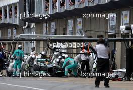 Lewis Hamilton (GBR), Mercedes Grand Prix during pitstop 09.06.2013. Formula 1 World Championship, Rd 7, Canadian Grand Prix, Montreal, Canada, Race Day.