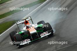 Adrian Sutil (GER) Sahara Force India VJM06 locks up under braking. 08.06.2013. Formula 1 World Championship, Rd 7, Canadian Grand Prix, Montreal, Canada, Qualifying Day.