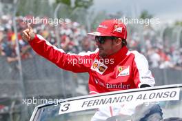 Fernando Alonso (ESP) Ferrari on the drivers parade. 09.06.2013. Formula 1 World Championship, Rd 7, Canadian Grand Prix, Montreal, Canada, Race Day.