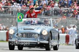 Felipe Massa (BRA) Ferrari on the drivers parade. 09.06.2013. Formula 1 World Championship, Rd 7, Canadian Grand Prix, Montreal, Canada, Race Day.