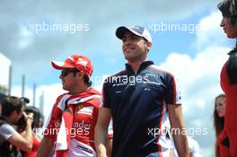 (L to R): Felipe Massa (BRA) Ferrari and Pastor Maldonado (VEN) Williams on the drivers parade. 09.06.2013. Formula 1 World Championship, Rd 7, Canadian Grand Prix, Montreal, Canada, Race Day.