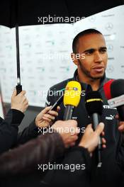 Lewis Hamilton (GBR) Mercedes AMG F1 with the media. 06.06.2013. Formula 1 World Championship, Rd 7, Canadian Grand Prix, Montreal, Canada, Preparation Day.