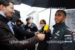 Lewis Hamilton (GBR) Mercedes AMG F1 with the media. 06.06.2013. Formula 1 World Championship, Rd 7, Canadian Grand Prix, Montreal, Canada, Preparation Day.