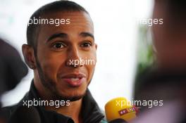 Lewis Hamilton (GBR) Mercedes AMG F1 with the media. 06.06.2013. Formula 1 World Championship, Rd 7, Canadian Grand Prix, Montreal, Canada, Preparation Day.