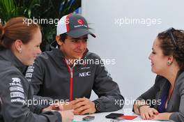 Nico Hulkenberg (GER) Sauber with Kate Walker (GBR) Journalist. 06.06.2013. Formula 1 World Championship, Rd 7, Canadian Grand Prix, Montreal, Canada, Preparation Day.