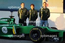 (L to R): Cyril Abiteboul (FRA) Caterham F1 Team Principal with Charles Pic (FRA) Caterham and Giedo van der Garde (NLD) Caterham F1 Team. 04.02.2013. Caterham CT03 Launch, Jerez, Spain.