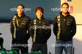 (L to R): Cyril Abiteboul (FRA) Caterham F1 Team Principal with Charles Pic (FRA) Caterham and Giedo van der Garde (NLD) Caterham F1 Team. 04.02.2013. Caterham CT03 Launch, Jerez, Spain.