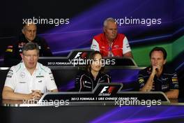 The FIA Press Conference (from back row (L to R)): Franz Tost (AUT) Scuderia Toro Rosso Team Principal; John Booth (GBR) Marussia F1 Team Team Principal; Ross Brawn (GBR) Mercedes AMG F1 Team Principal; Claire Williams (GBR) Williams Deputy Team Principal; Christian Horner (GBR) Red Bull Racing Team Principal.  12.04.2013. Formula 1 World Championship, Rd 3, Chinese Grand Prix, Shanghai, China, Practice Day.