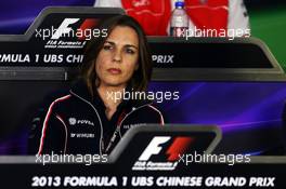 Claire Williams (GBR) Williams Deputy Team Principal in the FIA Press Conference. 12.04.2013. Formula 1 World Championship, Rd 3, Chinese Grand Prix, Shanghai, China, Practice Day.