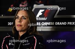 Claire Williams (GBR) Williams Deputy Team Principal in the FIA Press Conference. 12.04.2013. Formula 1 World Championship, Rd 3, Chinese Grand Prix, Shanghai, China, Practice Day.