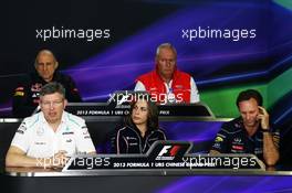 The FIA Press Conference (from back row (L to R)): Franz Tost (AUT) Scuderia Toro Rosso Team Principal; John Booth (GBR) Marussia F1 Team Team Principal; Ross Brawn (GBR) Mercedes AMG F1 Team Principal; Claire Williams (GBR) Williams Deputy Team Principal; Christian Horner (GBR) Red Bull Racing Team Principal.  12.04.2013. Formula 1 World Championship, Rd 3, Chinese Grand Prix, Shanghai, China, Practice Day.