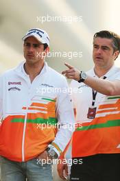 (L to R): Adrian Sutil (GER) Sahara Force India F1 with Paul di Resta (GBR) Sahara Force India F1. 12.04.2013. Formula 1 World Championship, Rd 3, Chinese Grand Prix, Shanghai, China, Practice Day.