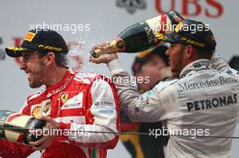Fernando Alonso (ESP) Ferrari and Lewis Hamilton (GBR) Mercedes AMG F1  14.04.2013. Formula 1 World Championship, Rd 3, Chinese Grand Prix, Shanghai, China, Race Day.