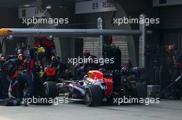 Sebastian Vettel (GER) Red Bull Racing pit stop. 13.04.2013. Formula 1 World Championship, Rd 3, Chinese Grand Prix, Shanghai, China, Qualifying Day.