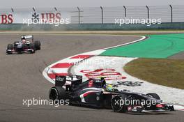 Esteban Gutierrez (MEX) Sauber C32 leads team mate Nico Hulkenberg (GER) Sauber C32. 13.04.2013. Formula 1 World Championship, Rd 3, Chinese Grand Prix, Shanghai, China, Qualifying Day.