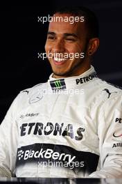 Pole sitter Lewis Hamilton (GBR) Mercedes AMG F1 in the FIA Press Conference. 13.04.2013. Formula 1 World Championship, Rd 3, Chinese Grand Prix, Shanghai, China, Qualifying Day.