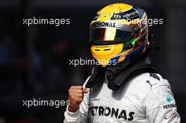 Lewis Hamilton (GBR) Mercedes AMG F1 celebrates his pole position in parc ferme. 13.04.2013. Formula 1 World Championship, Rd 3, Chinese Grand Prix, Shanghai, China, Qualifying Day.