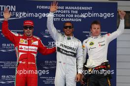 Pole position for Lewis Hamilton (GBR) Mercedes AMG F1 2nd for Kimi Raikkonen (FIN) Lotus F1 Team and 3rd for Fernando Alonso (ESP) Ferrari. 13.04.2013. Formula 1 World Championship, Rd 3, Chinese Grand Prix, Shanghai, China, Qualifying Day.