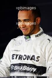 Pole sitter Lewis Hamilton (GBR) Mercedes AMG F1 in the FIA Press Conference. 13.04.2013. Formula 1 World Championship, Rd 3, Chinese Grand Prix, Shanghai, China, Qualifying Day.