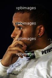 Pole sitter Lewis Hamilton (GBR) Mercedes AMG F1 in the FIA Press Conference. 13.04.2013. Formula 1 World Championship, Rd 3, Chinese Grand Prix, Shanghai, China, Qualifying Day.