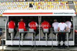 Marussia F1 Team pit gantry. 13.04.2013. Formula 1 World Championship, Rd 3, Chinese Grand Prix, Shanghai, China, Qualifying Day.