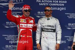Lewis Hamilton (GBR) Mercedes AMG F1 gets pole position and Fernando Alonso (ESP) Ferrari 3rd. 13.04.2013. Formula 1 World Championship, Rd 3, Chinese Grand Prix, Shanghai, China, Qualifying Day.