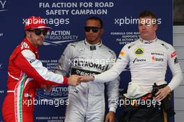 Pole position for Lewis Hamilton (GBR) Mercedes AMG F1 2nd for Kimi Raikkonen (FIN) Lotus F1 Team and 3rd for Fernando Alonso (ESP) Ferrari.  13.04.2013. Formula 1 World Championship, Rd 3, Chinese Grand Prix, Shanghai, China, Qualifying Day.