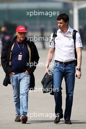 (L to R): Niki Lauda (AUT) Mercedes Non-Executive Chairman with Toto Wolff (GER) Mercedes AMG F1 Shareholder and Executive Director. 13.04.2013. Formula 1 World Championship, Rd 3, Chinese Grand Prix, Shanghai, China, Qualifying Day.