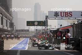 Lewis Hamilton (GBR) Mercedes AMG F1 W04 leaves the pits. 13.04.2013. Formula 1 World Championship, Rd 3, Chinese Grand Prix, Shanghai, China, Qualifying Day.