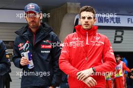(L to R): Jean-Eric Vergne (FRA) Scuderia Toro Rosso with Jules Bianchi (FRA) Marussia F1 Team on the drivers parade. 20.04.2014. Formula 1 World Championship, Rd 4, Chinese Grand Prix, Shanghai, China, Race Day.