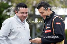 (L to R): Eric Boullier (FRA) McLaren Racing Director with Federico Gastaldi (ARG) Lotus F1 Team Deputy Team Principal. 20.04.2014. Formula 1 World Championship, Rd 4, Chinese Grand Prix, Shanghai, China, Race Day.