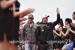 (L to R): Adrian Sutil (GER) Sauber and Nico Hulkenberg (GER) Sahara Force India F1 on the drivers parade. 20.04.2014. Formula 1 World Championship, Rd 4, Chinese Grand Prix, Shanghai, China, Race Day.
