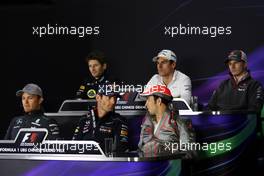 The FIA Press Conference (From back row (L to R)): Romain Grosjean (FRA) Lotus F1 Team; Adrian Sutil (GER) Sahara Force India F1; Nico Hulkenberg (GER) Sauber; Nico Rosberg (GER) Mercedes AMG F1 ;Mark Webber (AUS) Red Bull Racing; Sergio Perez (MEX) McLaren. 11.04.2013. Formula 1 World Championship, Rd 3, Chinese Grand Prix, Shanghai, China, Preparation Day.