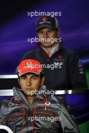 Sergio Perez (MEX) McLaren and Nico Hulkenberg (GER) Sauber in the FIA Press Conference.  11.04.2013. Formula 1 World Championship, Rd 3, Chinese Grand Prix, Shanghai, China, Preparation Day.