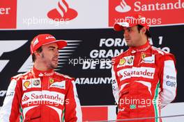 The podium (L to R): Race winner Fernando Alonso (ESP) Ferrari with third placed team mate Felipe Massa (BRA) Ferrari. 12.05.2013. Formula 1 World Championship, Rd 5, Spanish Grand Prix, Barcelona, Spain, Race Day