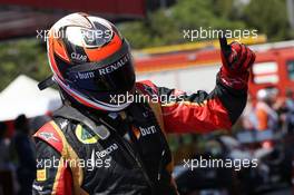 Kimi Raikkonen (FIN) Lotus F1 Team celebrates his second position in parc ferme. 12.05.2013. Formula 1 World Championship, Rd 5, Spanish Grand Prix, Barcelona, Spain, Race Day